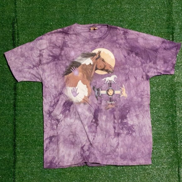VINTAGE THE MOUNTAIN 1999 PURPLE TIE DYE MENS T SHIRT DREAM CATCHER HORSES XXL - Picture 4 of 6